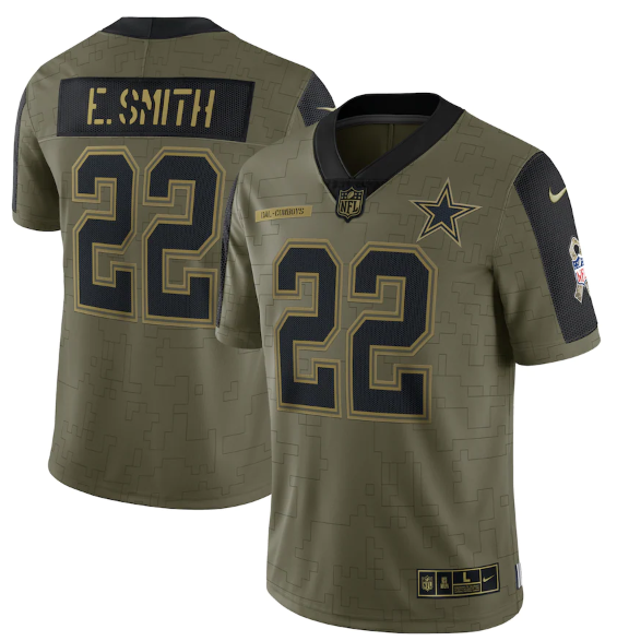 Men's Dallas Cowboys #22 Emmitt Smith 2021 Olive Salute To Service Limited Stitched Jersey Men's Dallas Cowboys #22 Emmitt Smith 2021 Olive Salute To Service Limited Stitched Jersey
